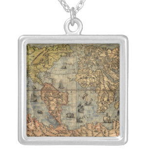 1565 Forlani AntiquevWorld Map Renaissance Silver Plated Necklace