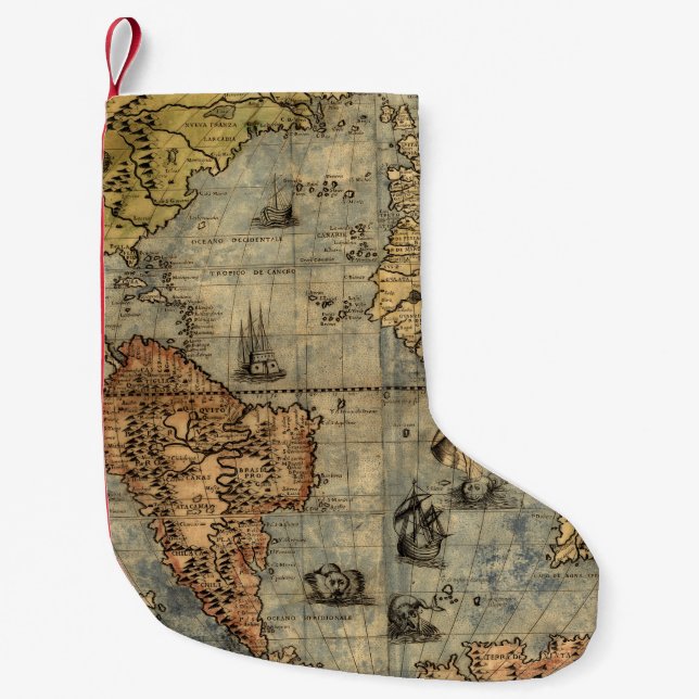 1565 Forlani AntiquevWorld Map Renaissance  Small Christmas Stocking (Front)