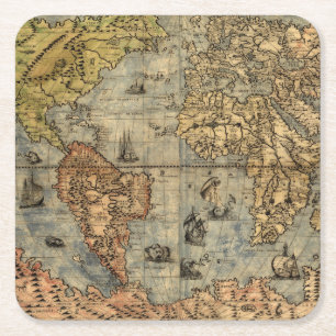 1565 Forlani AntiquevWorld Map Renaissance Square Paper Coaster