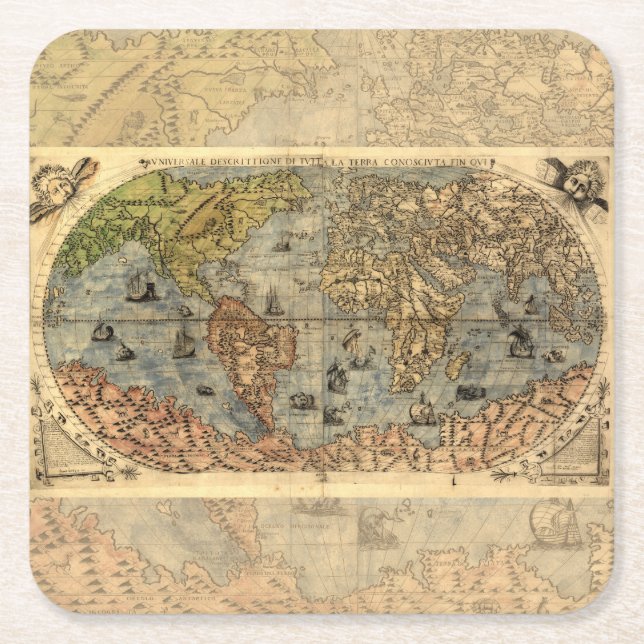 1565 Forlani AntiquevWorld Map Renaissance  Square Paper Coaster (Front)