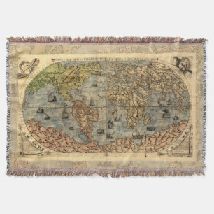 1565 Forlani AntiquevWorld Map Renaissance Throw Blanket