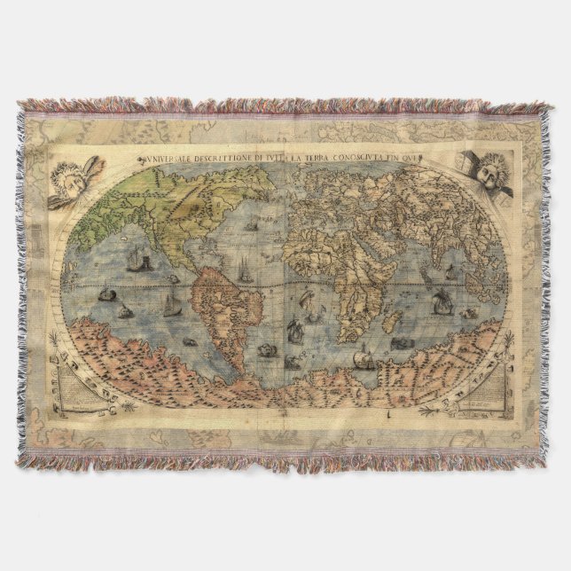 1565 Forlani AntiquevWorld Map Renaissance  Throw Blanket (Front)