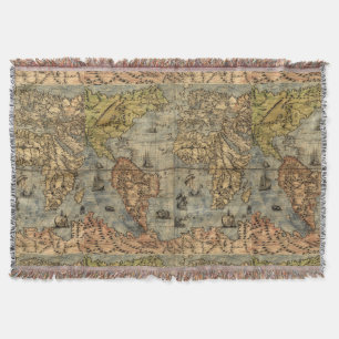 1565 Forlani AntiquevWorld Map Renaissance Throw Blanket
