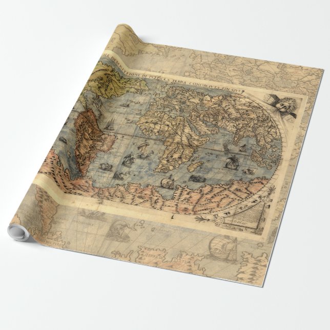 1565 Forlani AntiquevWorld Map Renaissance  Wrapping Paper (Unrolled)