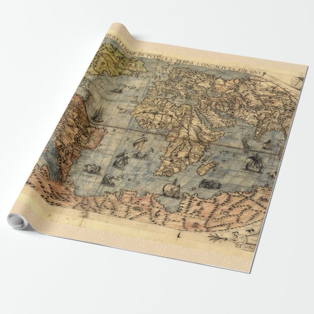 1565 Forlani AntiquevWorld Map Renaissance  Wrapping Paper (Unrolled)