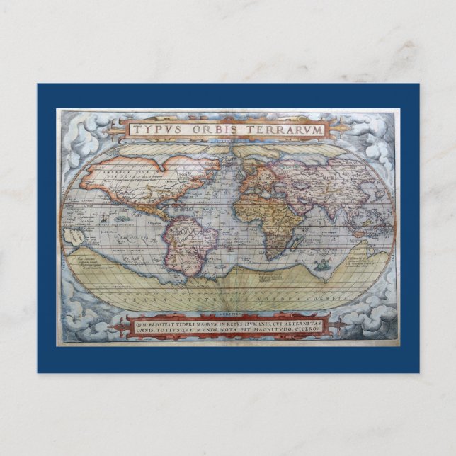 1572 Typus Orbis Terrarum Ortelius World Map Postcard (Front)