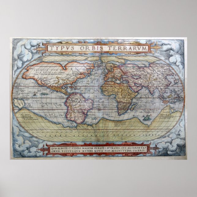 1572 Typus Orbis Terrarum Ortelius World Map Poster (Front)