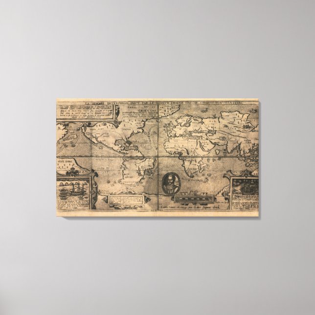 1581 Antique World Map by Nicola van Sype Canvas Print (Front)