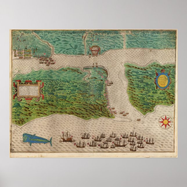 1589 Map - Drake's Voyage - St. Augustine, Florida Poster (Front)