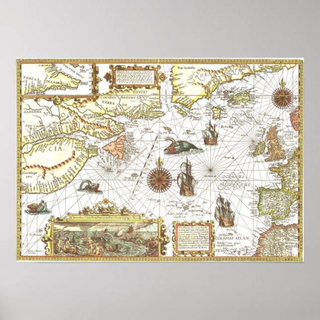1592 Map of the Atlantic Poster (Front)