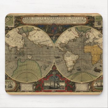 "1595 Hondius Worlde Map" Mouse Pad by EarthGifts at Zazzle