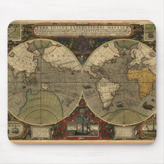 "1595 Hondius Worlde Map" Mouse Pad (Front)