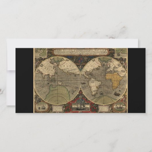 1595 Vintage World Map by Jodocus Hondius (Front)
