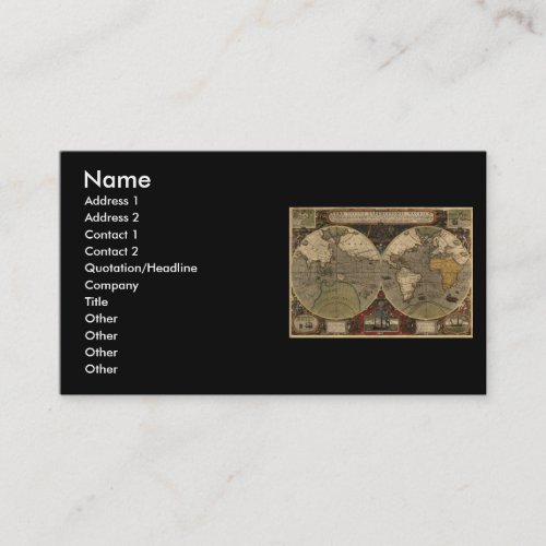 1595 Vintage World Map by Jodocus Hondius Business Cards