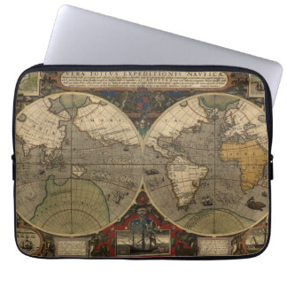 1595 Vintage World Map by Jodocus Hondius Laptop Sleeve