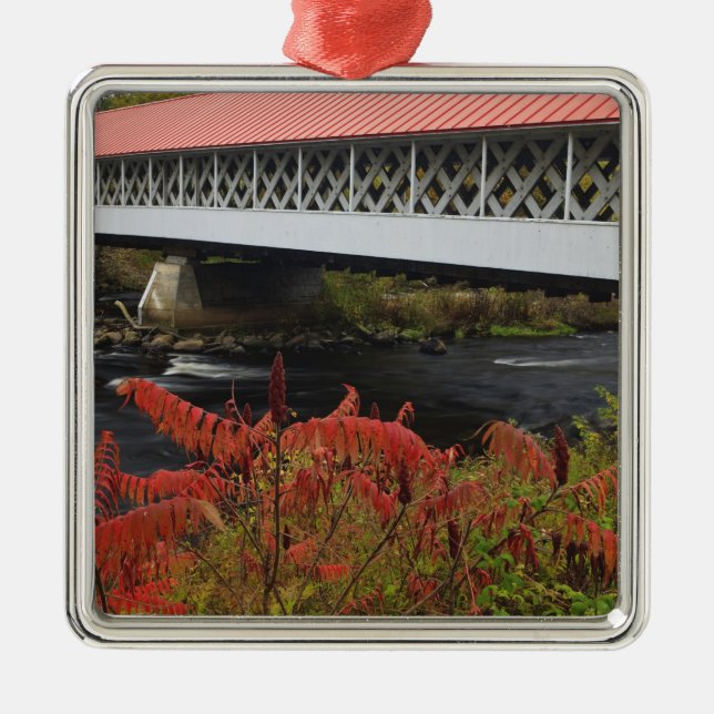 159-foot Ashuelot Covered bridge spanning Metal Ornament (Front)