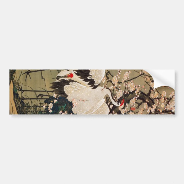 15. 梅花群鶴図, 若冲 Plum Blossoms & Cranes, Jakuchū Bumper Sticker (Front)