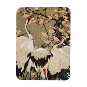 15. 梅花群鶴図, 若冲 Plum Blossoms & Cranes, Jakuchū Magnet