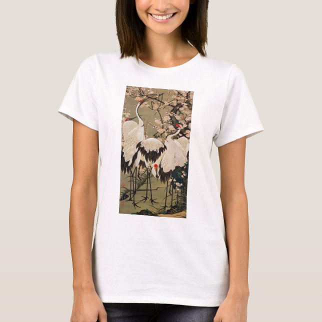 15. 梅花群鶴図, 若冲 Plum Blossoms & Cranes, Jakuchū T-Shirt (Front)