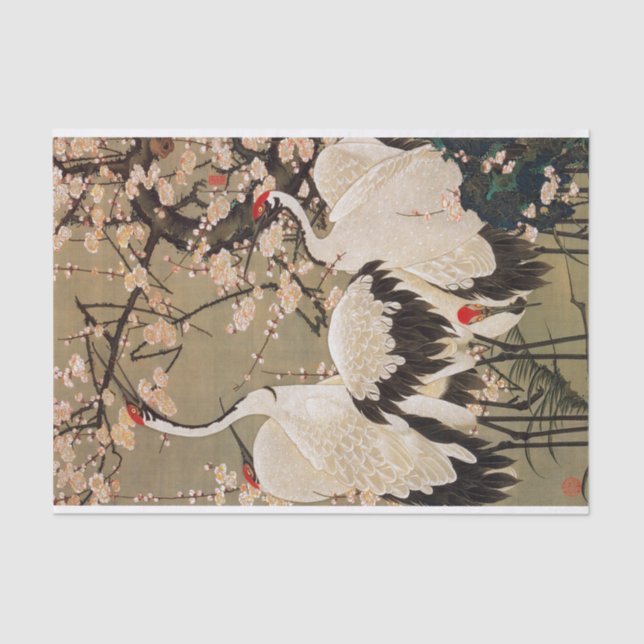 15. 梅花群鶴図, 若冲 Plum Blossoms & Cranes, Jakuchū Tissue Paper (Front)