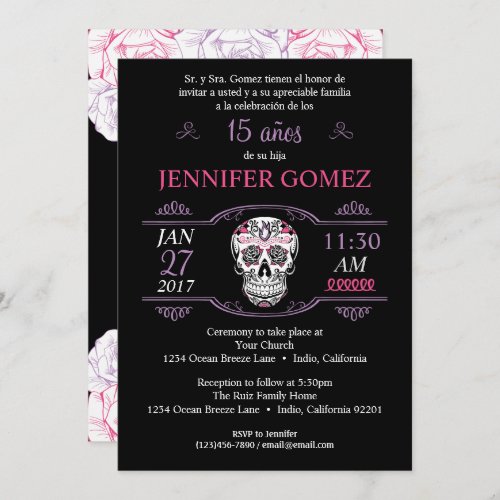 15 Aos Quinceaera Birthday Sugar Skull Invite