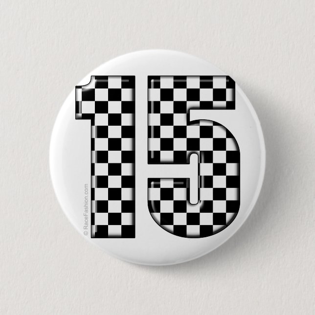 15 checkered auto racing number button (Front)