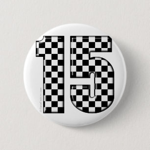 15 checkered auto racing number button