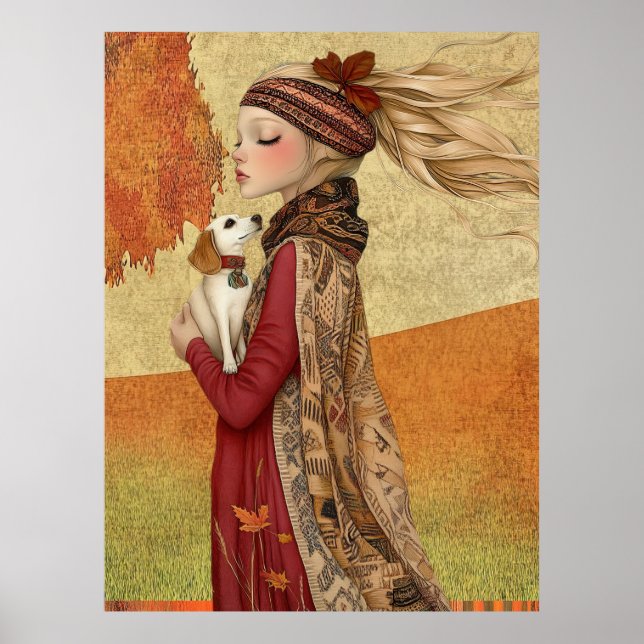 *~* 15  FD2 Dog Fall Whimsical Girl Autumn Retro  Poster (Front)