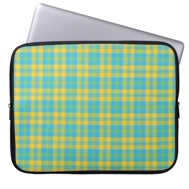 15-inch Laptop Sleeve: Blue, Yellow, Green Plaid Laptop Sleeve (Front)