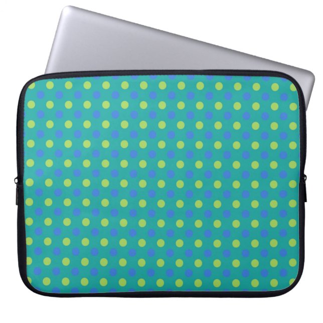 15-inch Laptop Sleeve: Green Polka Dots Pattern Sleeve (Front)