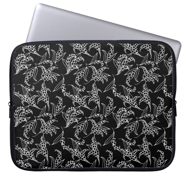 15-inch Laptop Sleeve: Lilies-of-the-Valley, Black Sleeve (Front)