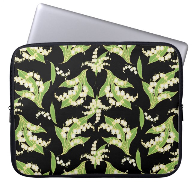 15-inch Laptop Sleeve: Lilies of the Valley, Black Sleeve (Front)