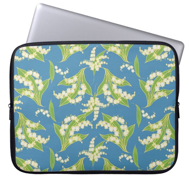 15-inch Laptop Sleeve: Lilies of the Valley, Blue Sleeve (Front)