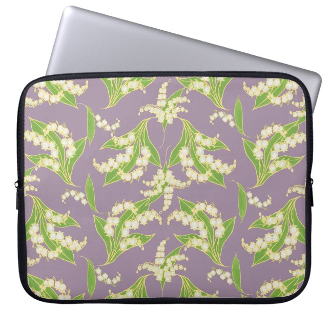 15-inch Laptop Sleeve: Lilies of the Valley, Mauve Sleeve (Front)
