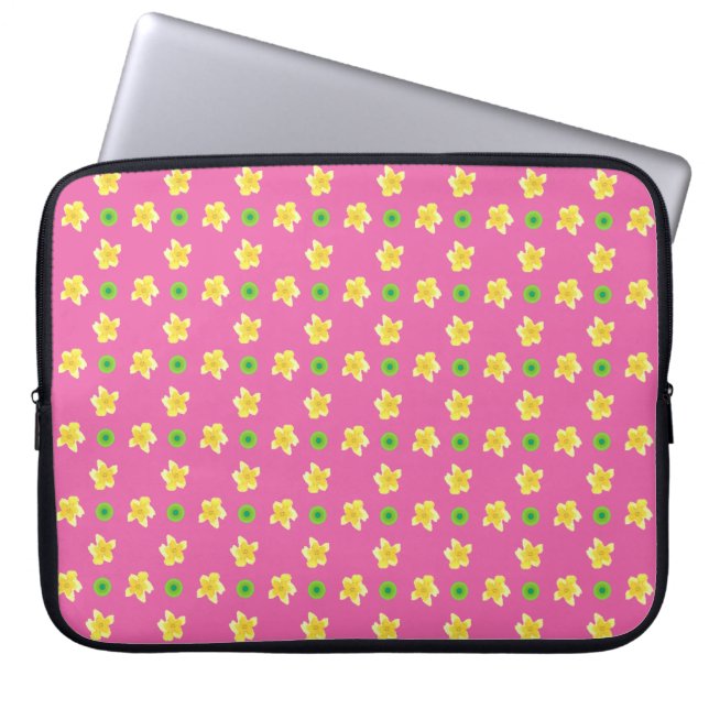 15-inch Laptop Sleeve: Primroses on Deep Pink Laptop Sleeve (Front)