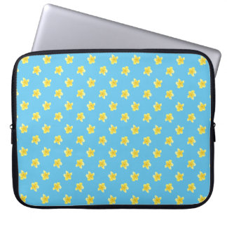 15-inch Laptop Sleeve: Primroses on Turquoise Blue Sleeve
