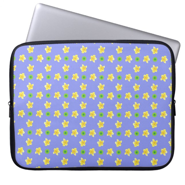15-inch Laptop Sleeve: Primroses on Violet Blue Laptop Sleeve (Front)