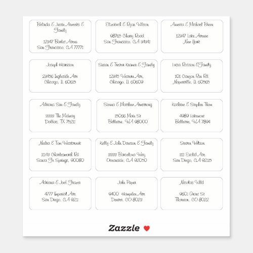 15 Individual Guest Name Address Sticker