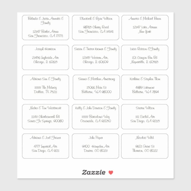 15 Individual Guest Name Address Sticker (Sheet)