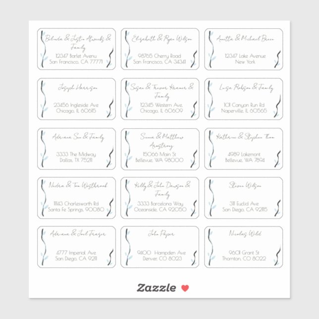 15 Individual Wedding Guest Name Address Sticker (Sheet)