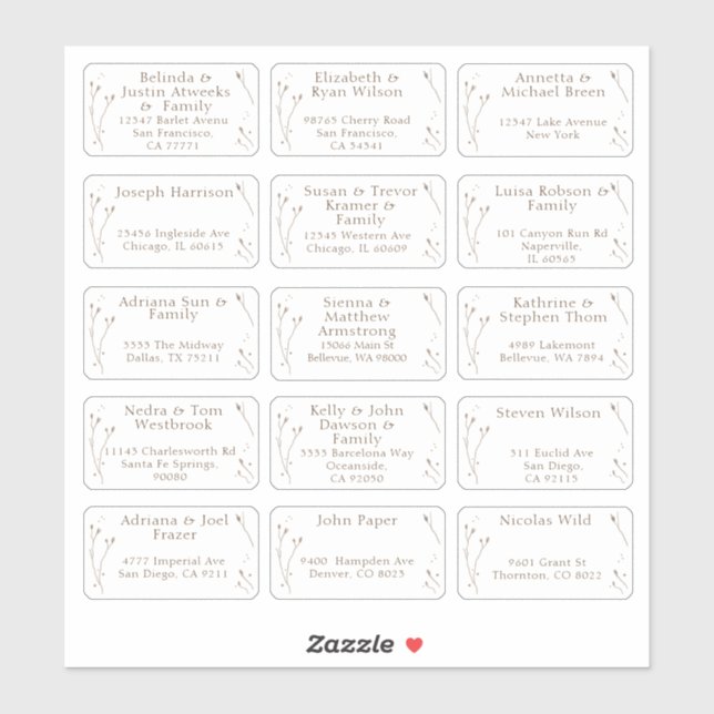 15 Individual Wedding Guest Name Address Sticker (Sheet)
