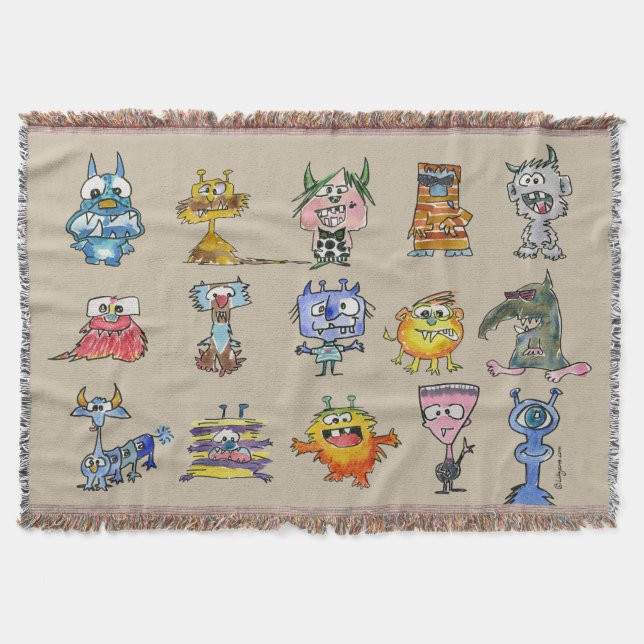 15 Monsters Cartoon Throw Blanket (Front)