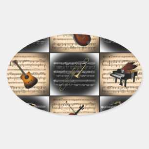 15 Musical Instruments ~ Sheet Music Background Oval Sticker