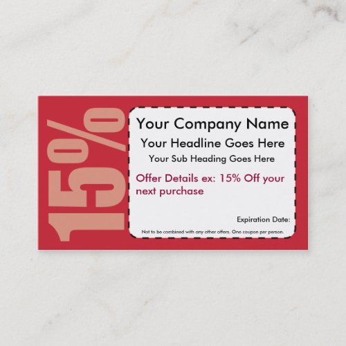 15%  Off Coupon Business Card
