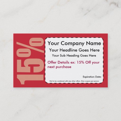 Customizable 15%  Off Coupon Business Card