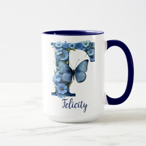 15 oz Floral Blue Monogrammed Coffee Mug