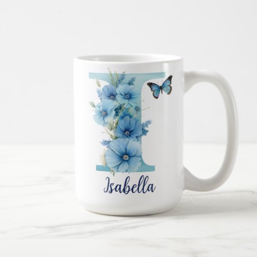 15 oz Floral Blue Monogrammed Coffee Mug