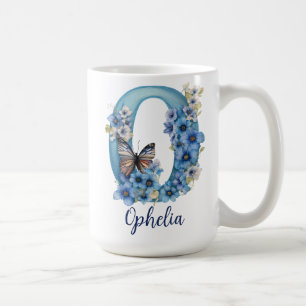 15 oz Floral Blue Monogrammed Coffee Mug