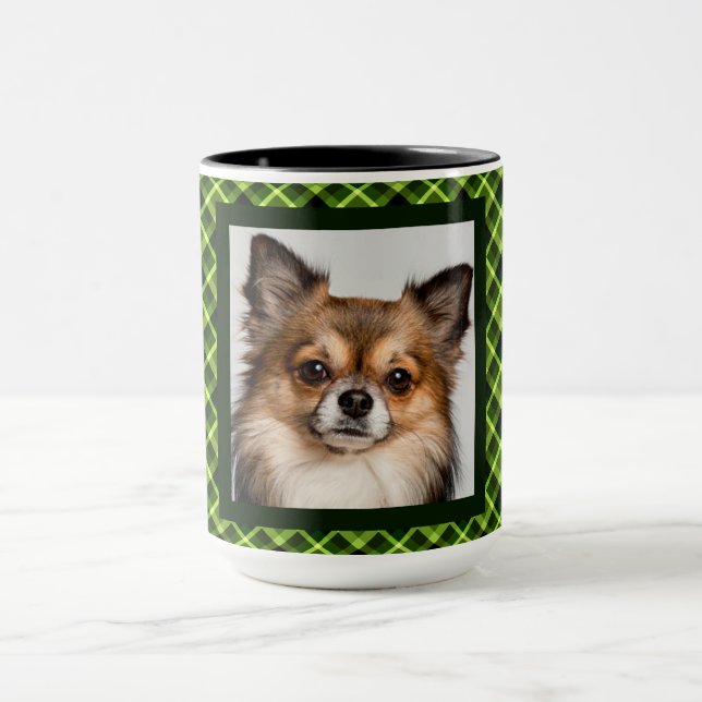 15 oz. Green Diagonal Plaid Custom Photo Mug (Center)