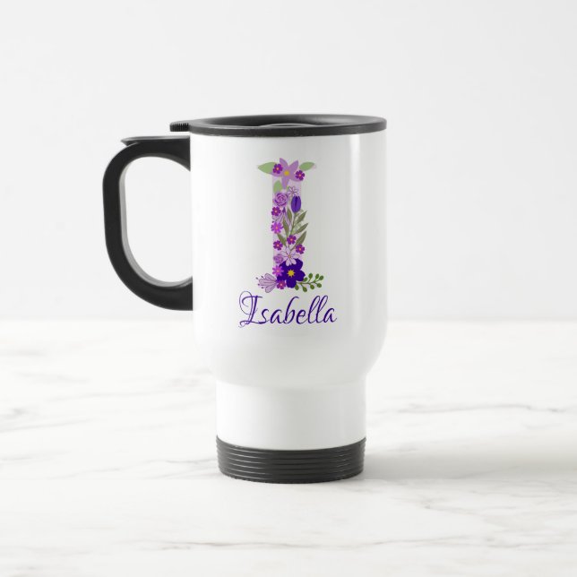 15 oz Lavender Purple Monogrammed Coffee Travel Mug (Left)